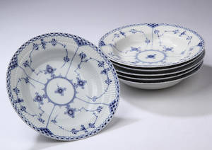 Royal Copenhagen Musselmalet halvblonde seks dybe middags tallerkener 6