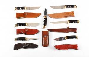 Knivsamling af Kershaw knive med skede.