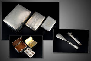 Hugo Grün, Henry Clifford Davis, Birmingham m.fl. Samling cigaretetuier, skohorn m.m. af sølv 5