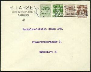 AFA 5,12 1928. Chevrolet 10 Øre, grøn par og Chevrolet Lastvogn 5 Øre, brun par. Brev sendt fra AARHUS 19.10.1928 til København.