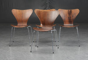 Arne Jacobsen. Fire stole Syveren af palisander, model 3107. 4