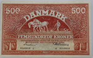 Danmark. 500 kroner pengeseddel 1944