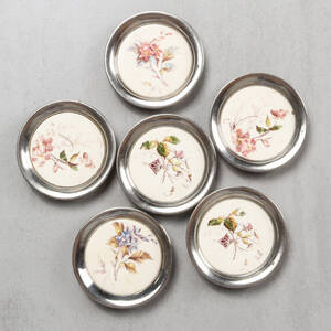 COASTERS, 6 st, Ivory, porslin med nysilver ram, Rörstrand