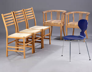 Arne Jacobsen m.fl. Myren samt fem stole af bøg 6