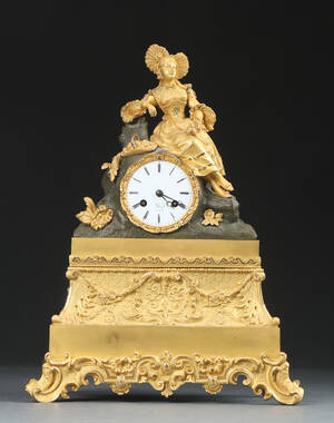 Fransk kaminur af forgyldt og patineret bronze, 1800-tallets slutning