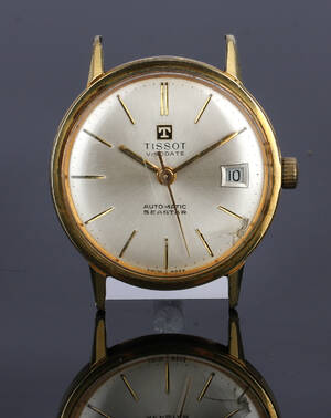Vintage herrearmbåndsur fra Tissot, model Seastar Visodate, i urkasse af delvist forgyldt stål