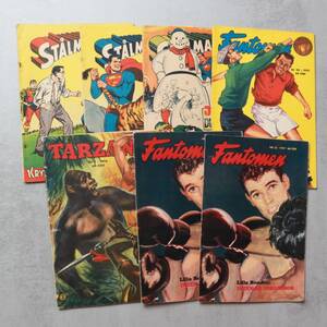 SERIETIDNINGAR, 7 st, Stålmannen, Fantomen Tarzan, 1950-tal