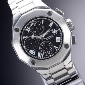 Baume Mercier Riviera XXL. Automatisk herrechronograf i stål med sort skive, 2000erne