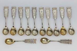 KAFFESKEDAR, 12 st, silver, samemotiv, Fritz Olsson AB, 1968, ca 132 g, Bolidensilver