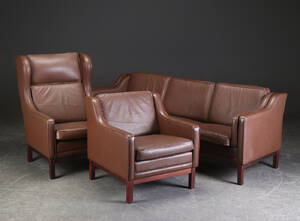 Sofagruppe, brun læder 3