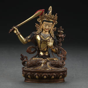 Buddha af forgyldt og patineret bronze delvis bemalt 1800-tallet