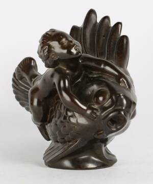 Just Andersen 1884-1943 Dreng og fisk. Diskometal