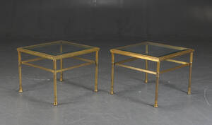 Par glasbord med messingstel og facetslebet glas 2