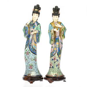 Kinesiska Cloisonné Figuriner 1900-tal 2st