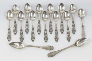 KAFFESKEDAR, 12 1 st, samt DESSERTSKEDAR, 2 st, silver, ca 201 g