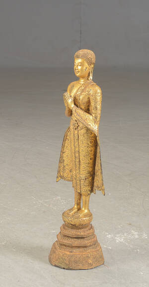 Stående thailandsk buddha af bronze, 1900-tallet