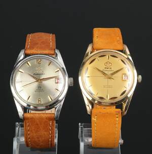 To Owix vintage herrearmbåndsure af stål 2