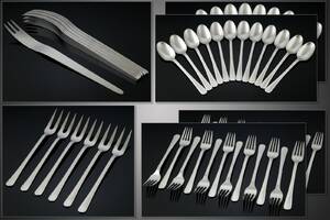 Georg Jensen. Copenhagen Line samt AJ bestikdele af stål 66