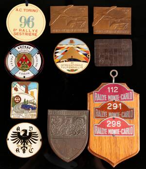 Automobilia. Samling diverse rally relaterede effekter, Monte-Carlo, Sestriere m.fl. 10