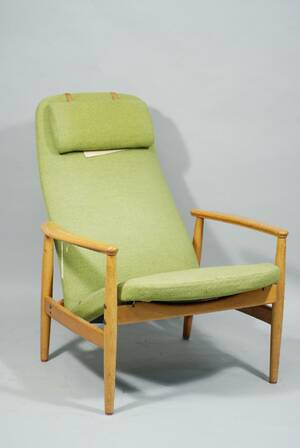 ALF SVENSSON, FÅTÖLJ, CONTOUR-SERIEN, 195060-TAL, BRA BOHAG, LJUNGS INDUSTRIER AB MALMÖ, STOMME AV EK, GRÖN TEXTILKLÄDSEL