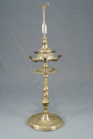 OLJELAMPA, 1800-TAL, BRONS, HÖ 68 CM