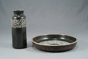 BRITT-LOUISE SUNDELL, 1928-2011, KRETA, VAS SAMT SKÅLFAT, STÄMPLADE OCH ETIKETTMÄRKTA, GUSTAVSBERG, STENGODS, VASENS HÖ 24.5, SKÅLFATETS DIAM 29.5 CM