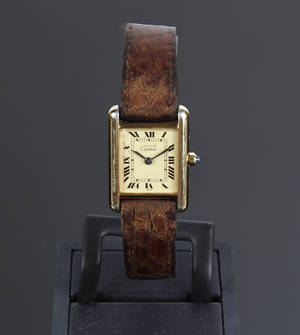 Cartier damearmbåndsur af forgyldt sterlingsølv 925, model Tank.