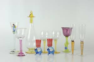 PARTI med bl.a. karaff samt vinglas ett par, Älghults Glasbruk, champagneglas, ett par, Boda Nova