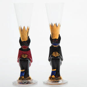 GUNNAR CYRÉN. SNAPSGLAS 2 st, Djävulsglas Orrefors, ca 2000.