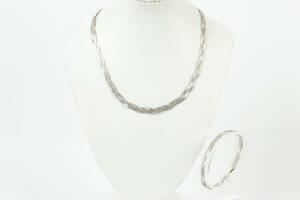 HALSKEDJA samt ARMBAND, flätad länk, silver, totalt ca 17,7 g