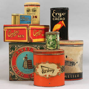 Samling burkar plåt och papp 1900-tal 9
