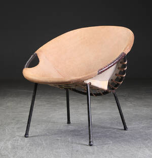 Lænestol ballonstol, ruskind og metal, 1960erne