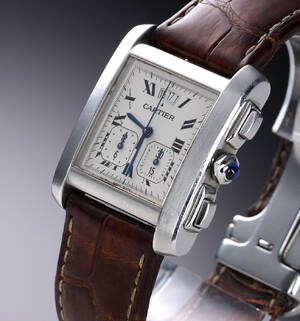 Cartier Tank Francaise Chronograph. Herreur i stål med lys skive, 2000erne