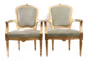 Karmstolar ett par, gustaviansk stil, Löfmark, Stockholm, 1900-talets början