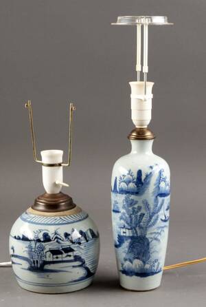 Japansk vase samt kinesisk bojan ombygget til bordlamper, 1700- og 1800-tallet 2