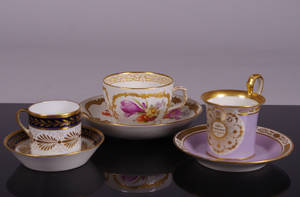 Koppar med fat, Meissen, Berlin samt Wien, 1800-tal, 3 st