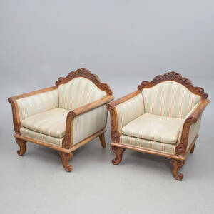 FÅTÖLJER 1 par, trätextil, 1900-tal.