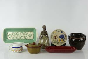 PARTI med bl.a. figurin, Elsie Bourelius, karott med lock, Rörstrand, fat, Jie