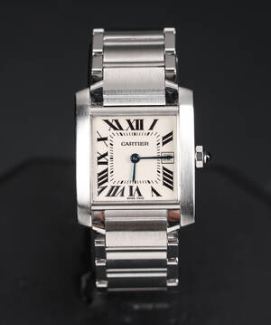 Cartier damearmbåndsur af stål, model Tank Francaise.