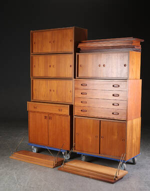PS System mm. Væghængt reolsystem af teak og palisander, 1960erne 29
