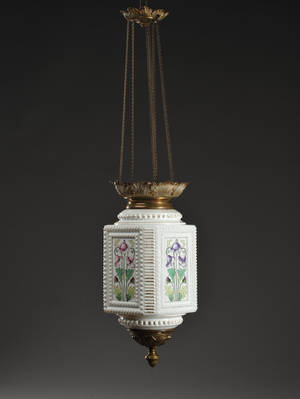 Fyens Glasværk. Ampel af opalineglas, ca. 1880-1890