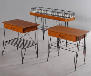 Sängbord 2 st samt blombord teak 1950-tal 3