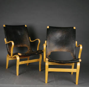 Bruno Mathsson, Eva fåtöljer,svart skinn, 2 st