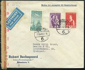 AFA 218,253,268 1934. Luftpost. 20 Øre, blÃ¥grøn samt Røde Kors 155 Øre, rød og Margrethe, 105 Øre, violet pÃ¥ Luftpost CENSURBREV –º