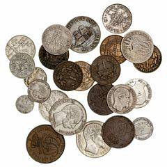 Dansk Vestindien, samling af mønter fra Christian VI, Christian VII, Frederik VII og Christian IX, i alt 24 stk. i varierende kvalitet