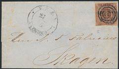 1851. 4 RBS Ferslew. Smukt lille brev fra AALBORG med stumt stempel, sendt til Skagen.