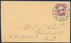 USA. 1863. George Washington. 3 c. karmin. LUXUS-brev, annulleret med perfekt BY-STEMPEL WASHINGTON D.C. MAR 20.1863.