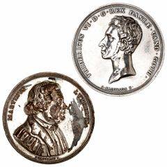 Frederik VI, 300 året for reformationen 1817, S. Jacobsson, Ag, Bgs. 79 kraftigt pudset, Luther 1817, S. Jacobsson, forsølvet galvano af forsiden, 2 stk.