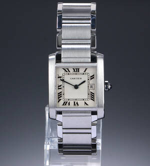 Cartier Tank Francaise. Midsize dameur i stål med lys skive, 2000erne