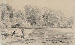 Vilhelm Petersen, Otto Bache, Frants Henningsen, Theodor Philipsen, 19.-20. årh. Fire landskaber. Bly og pen på papir. Variable mål. 4.